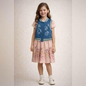 Blueberi Boulevard Girl's 2 Piece Pink Dress and Vest with Hearts Size 6X NWT